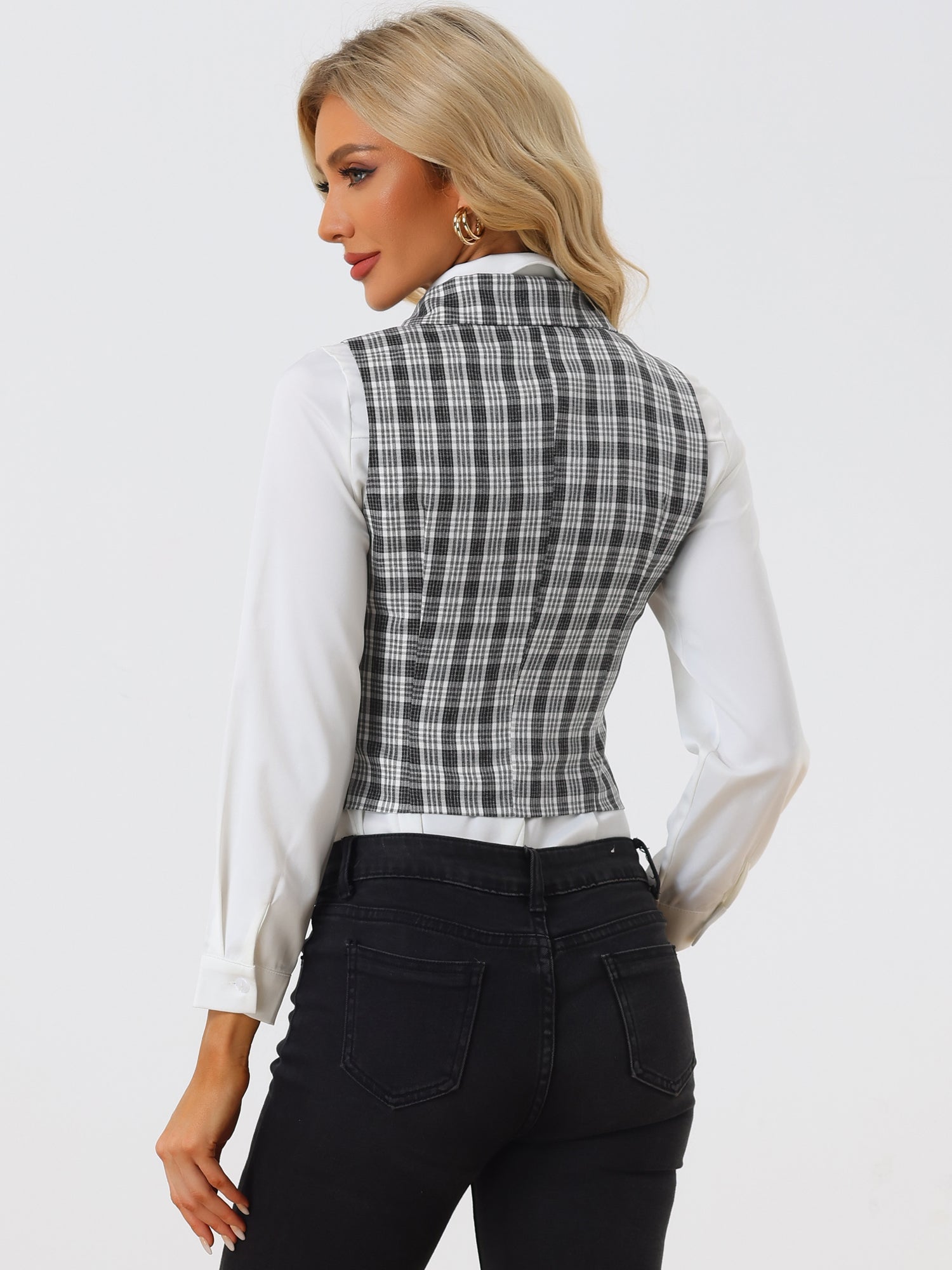 Plaid Waistcoat Notched Lapel Collar Single Breasted Vintage Vest