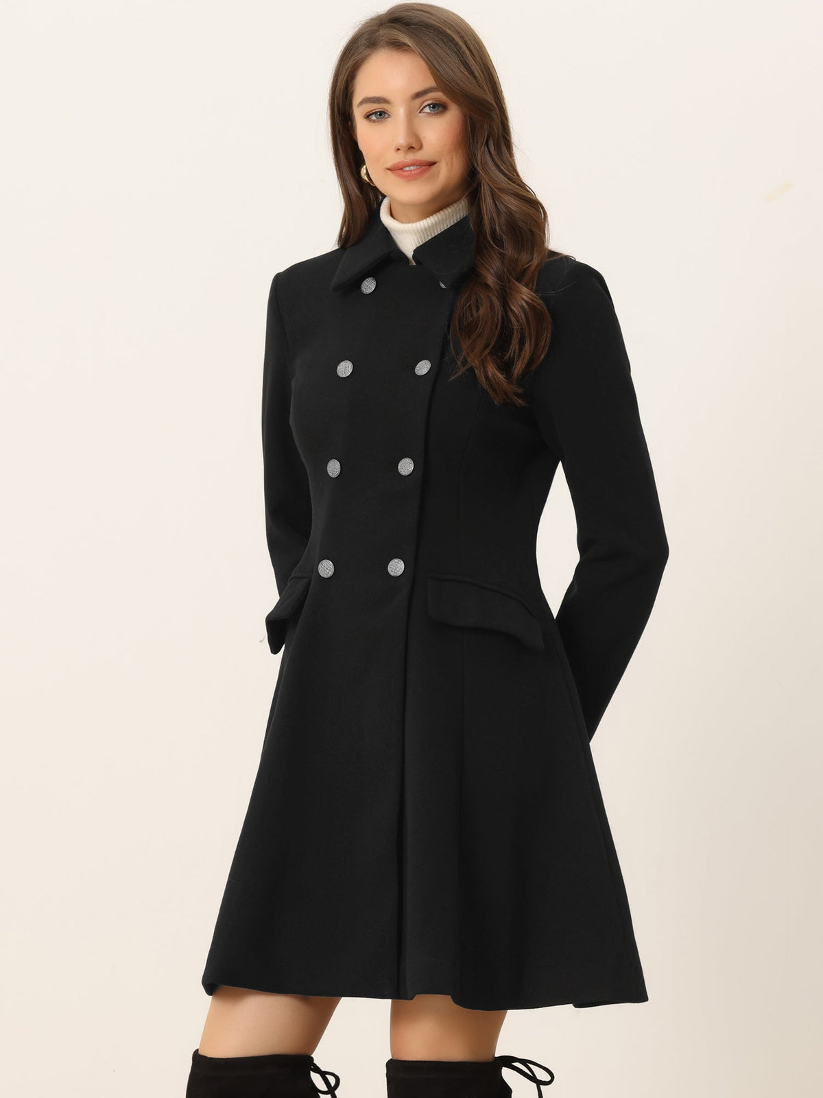 Winter Double Breasted Vintage A-line Flare Long Coat
