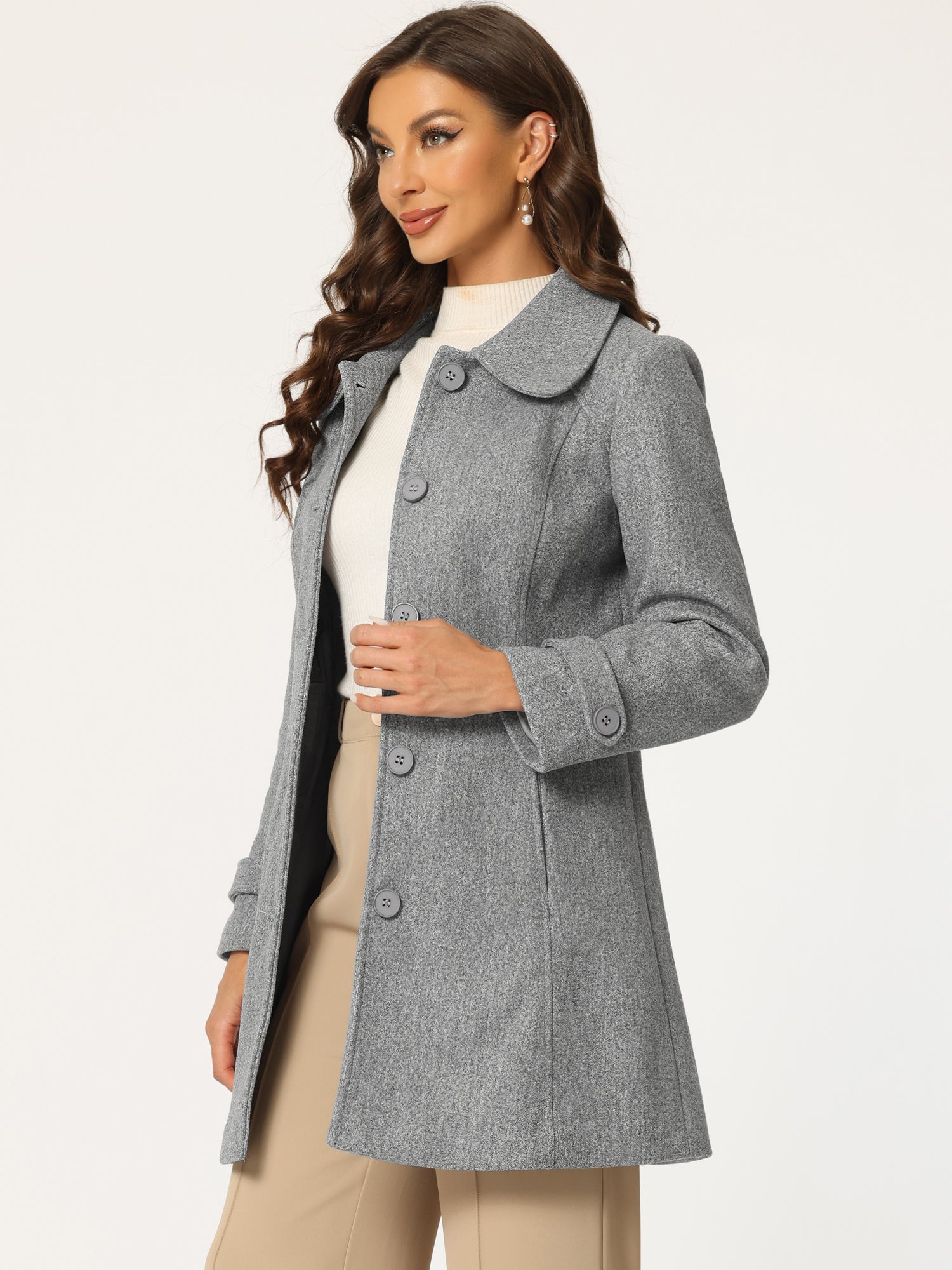 Peter Pan Collar Single Breasted Winter Outwear Buttoned Long Coat