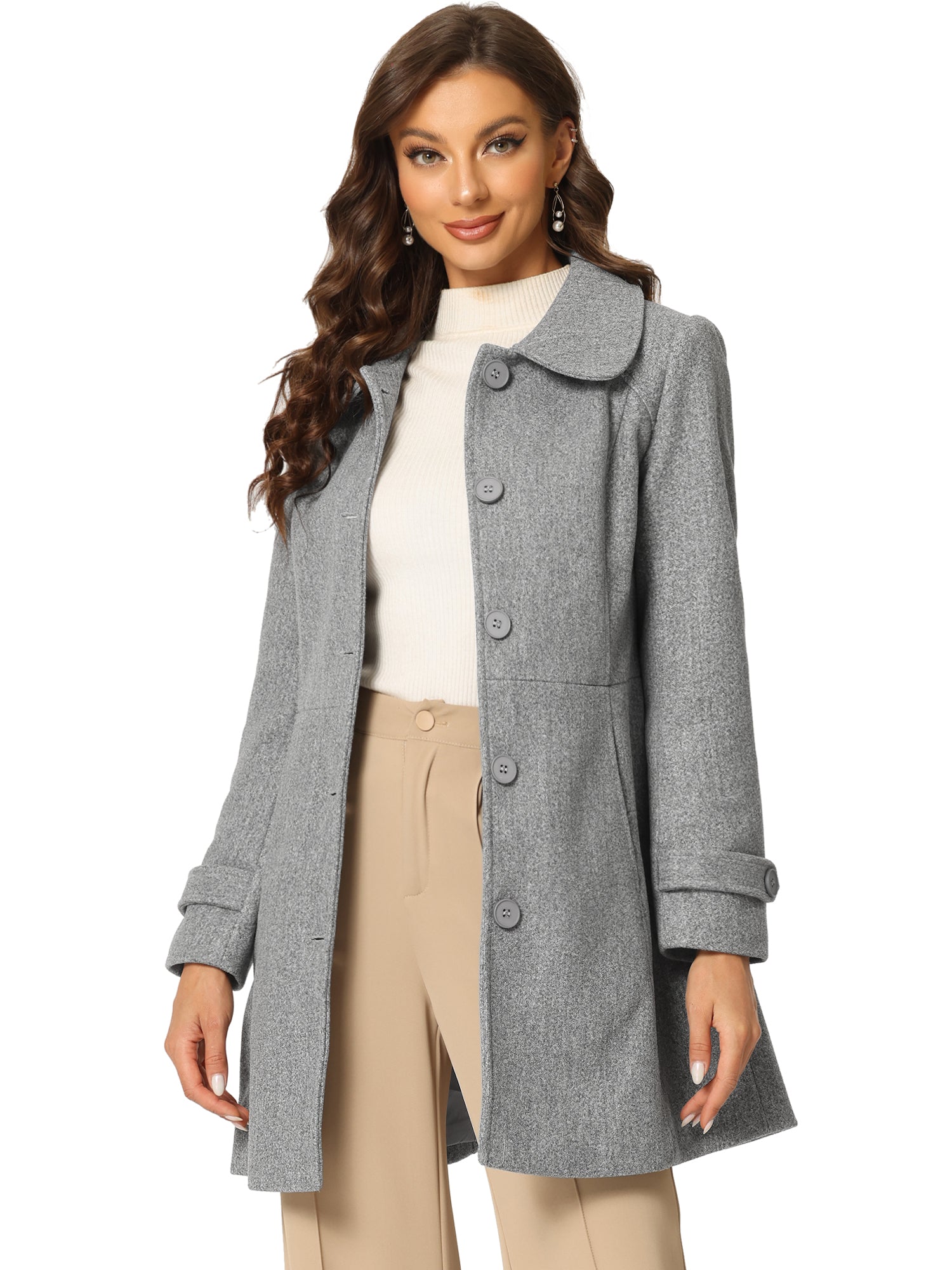 Peter Pan Collar Single Breasted Winter Outwear Buttoned Long Coat