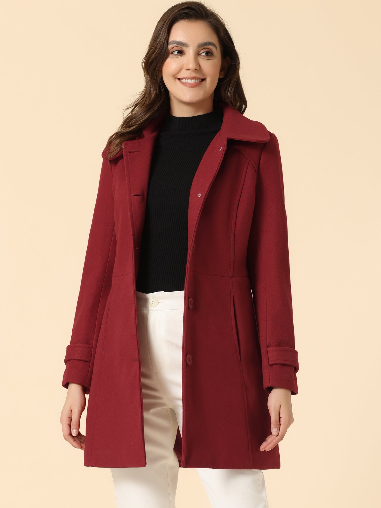 Peter Pan Collar Single Breasted Winter Outwear Buttoned Long Coat