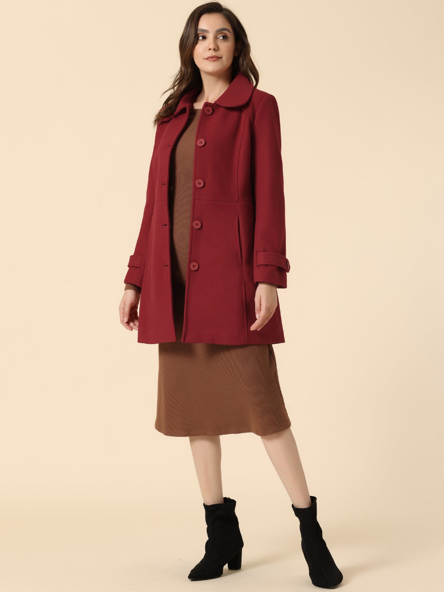 Peter Pan Collar Single Breasted Winter Outwear Buttoned Long Coat