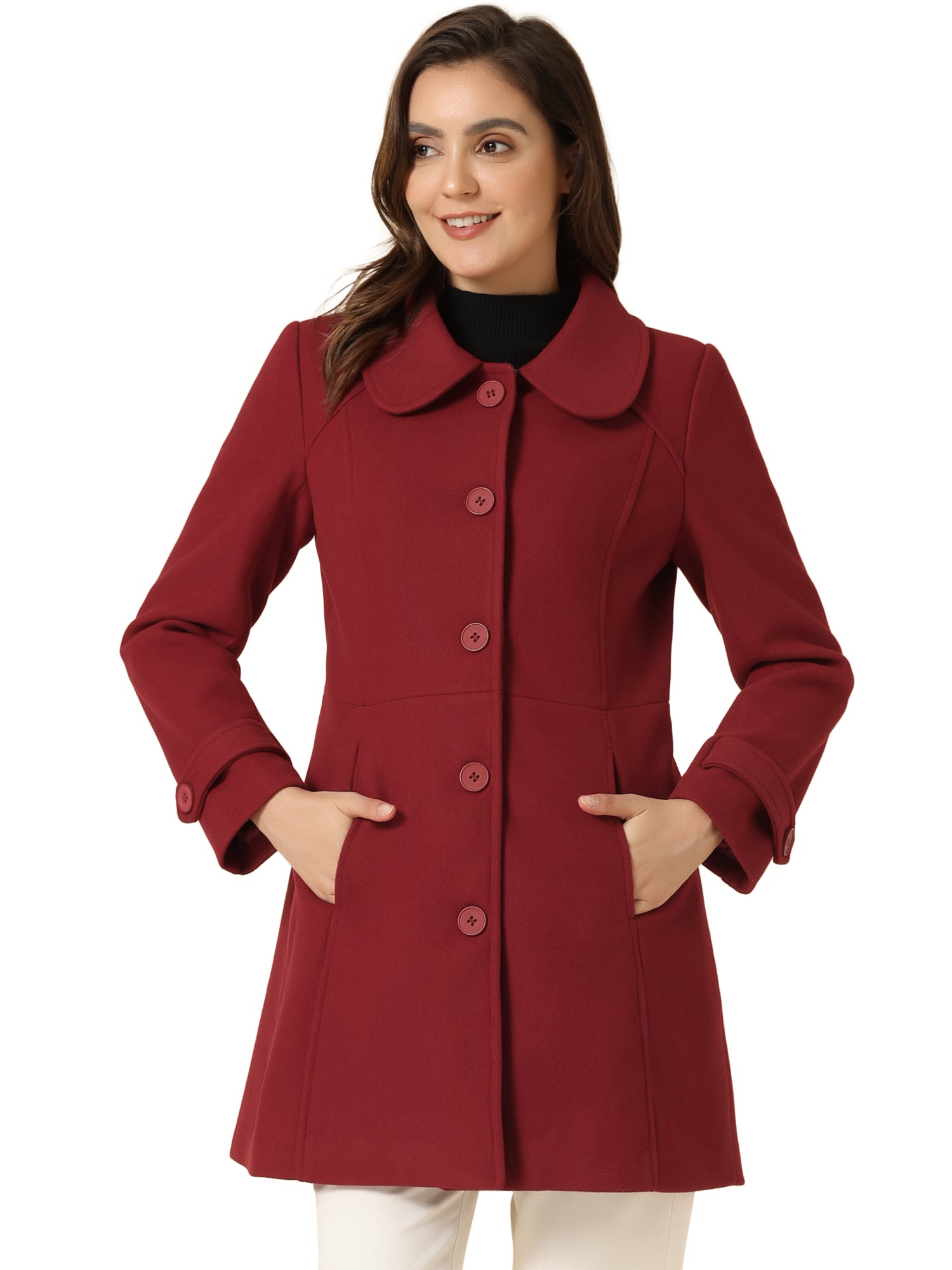 Peter Pan Collar Single Breasted Winter Outwear Buttoned Long Coat