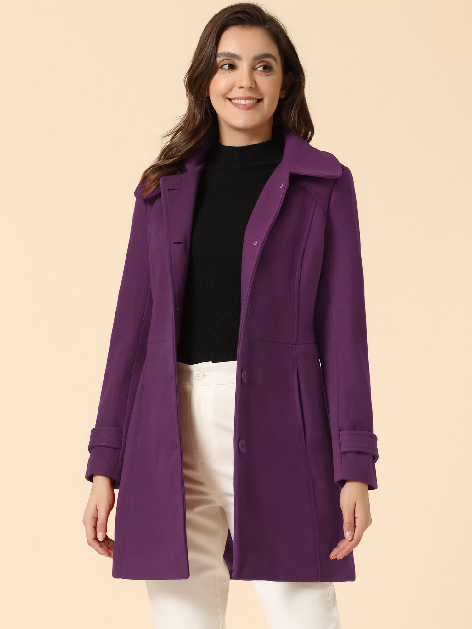 Peter Pan Collar Single Breasted Winter Outwear Buttoned Long Coat