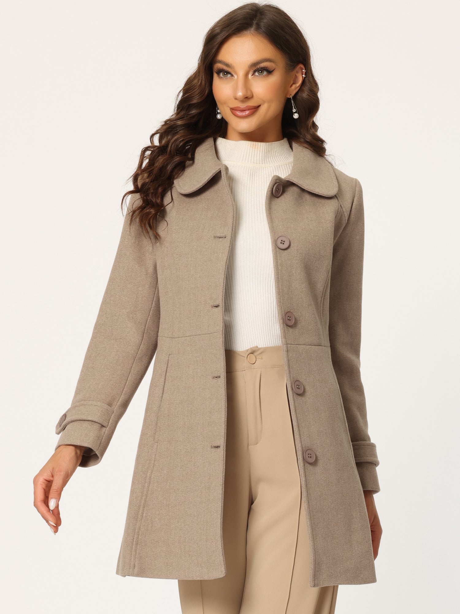 Peter Pan Collar Single Breasted Winter Outwear Buttoned Long Coat