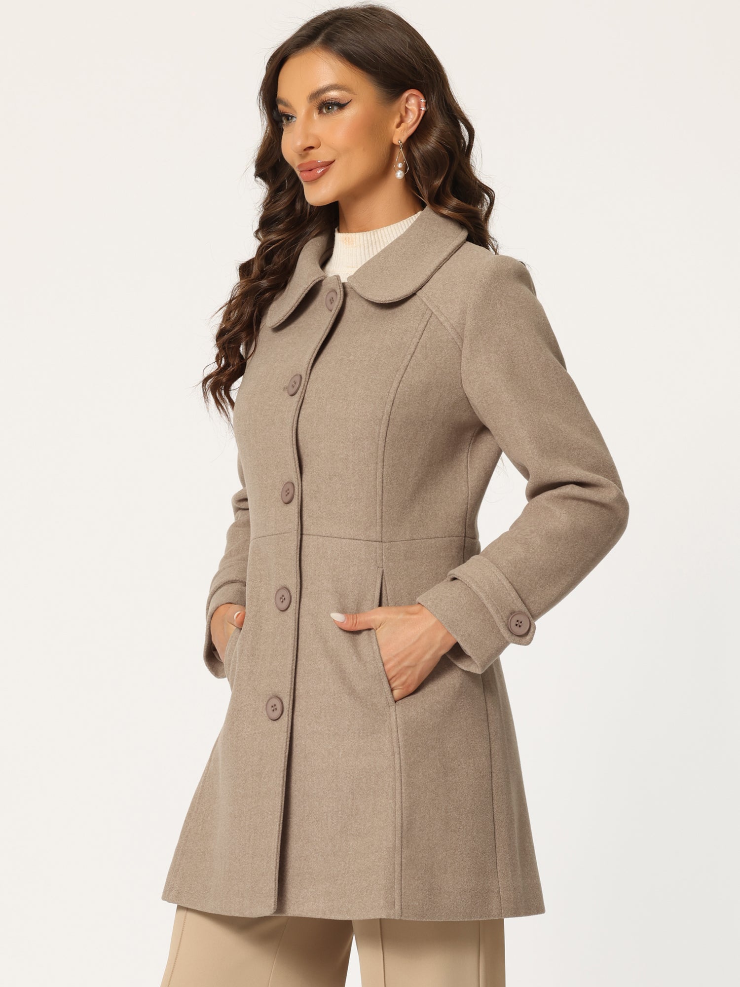 Peter Pan Collar Single Breasted Winter Outwear Buttoned Long Coat