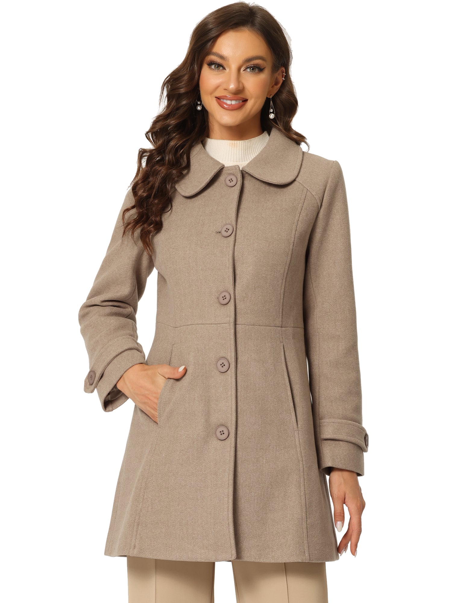 Peter Pan Collar Single Breasted Winter Outwear Buttoned Long Coat