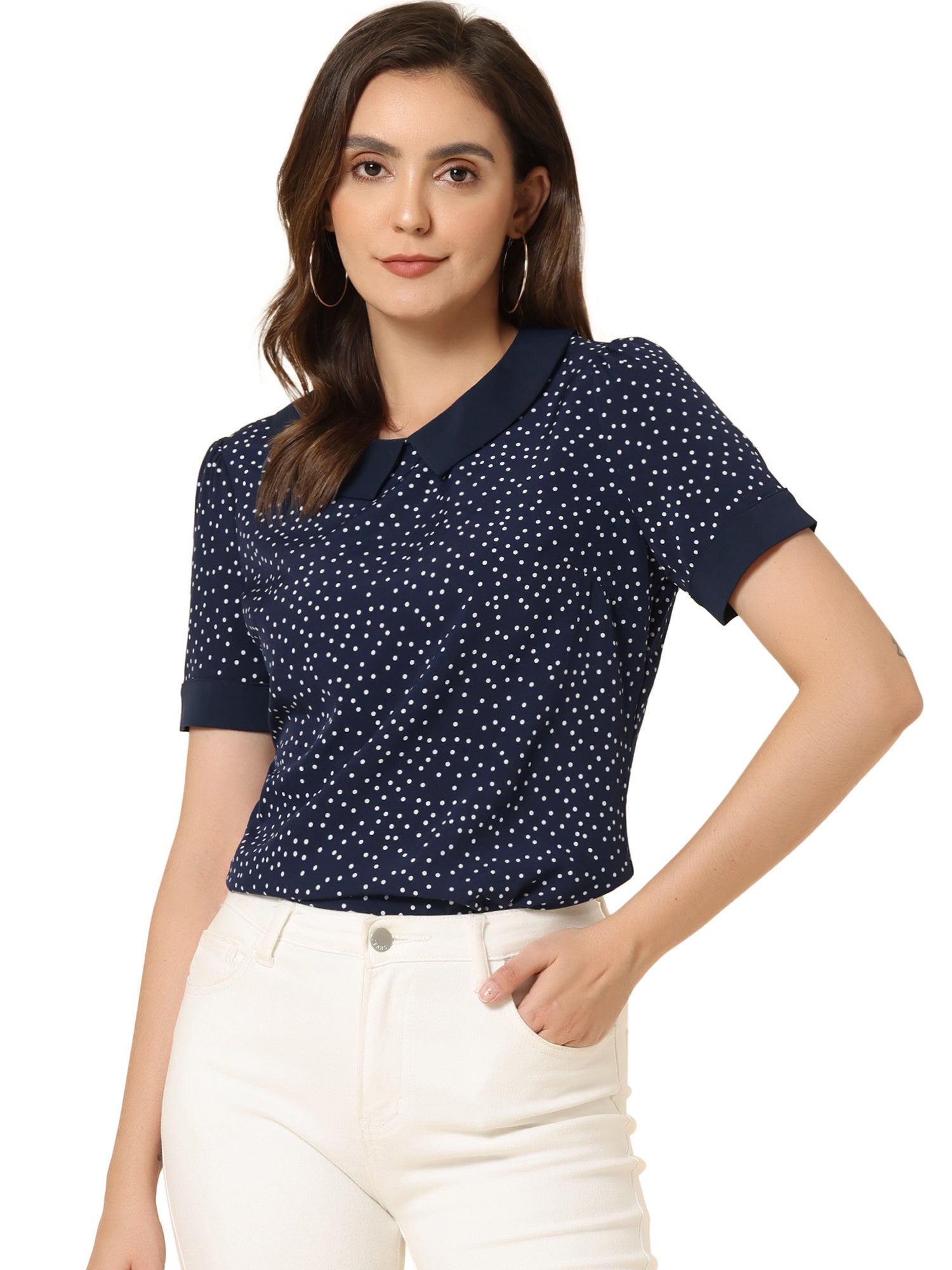 Peter Pan Collar Vintage Polka Dots Short Sleeves Blouse