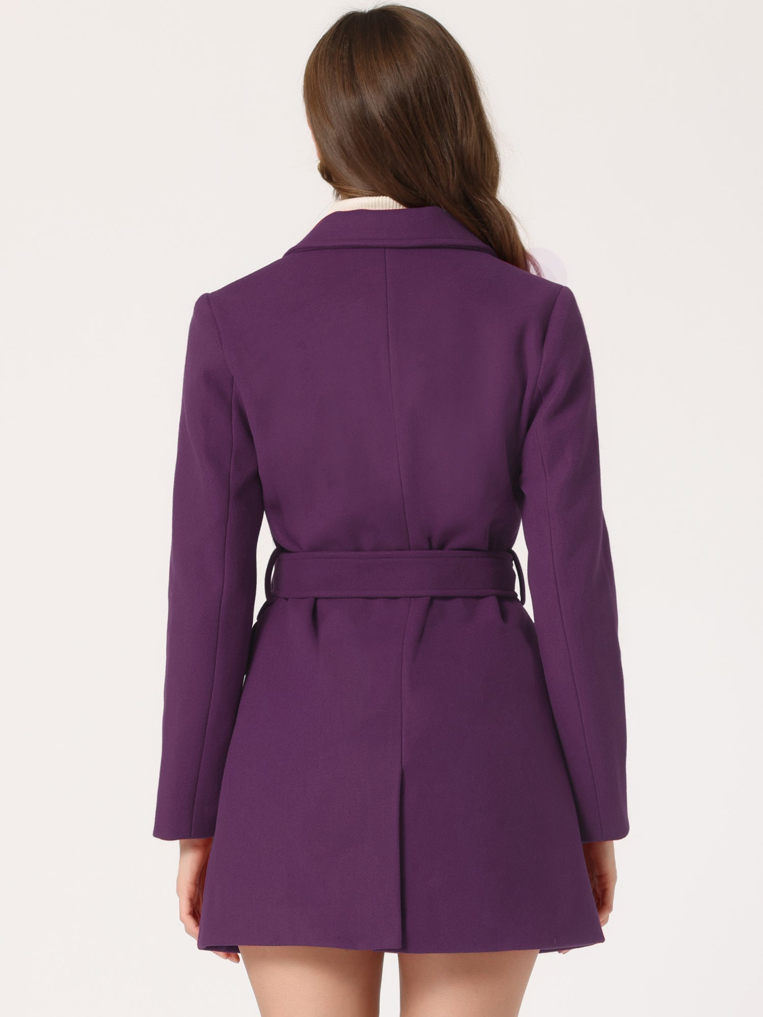 Notch Lapel Double Breasted Belted Mid Long Outwear Winter Coat