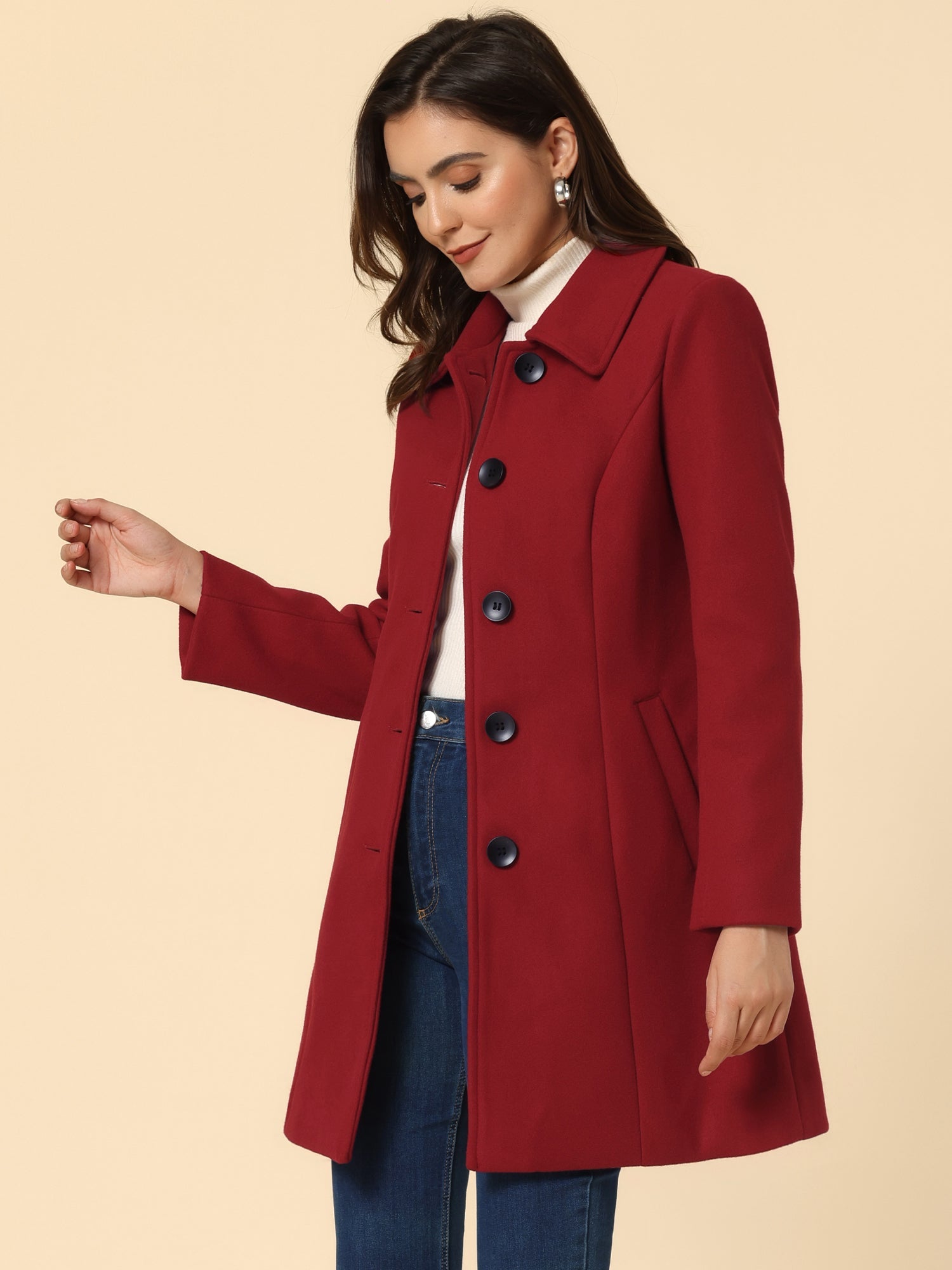 Solid Winter Single Breasted Long Warm Pocketed Pea Coat