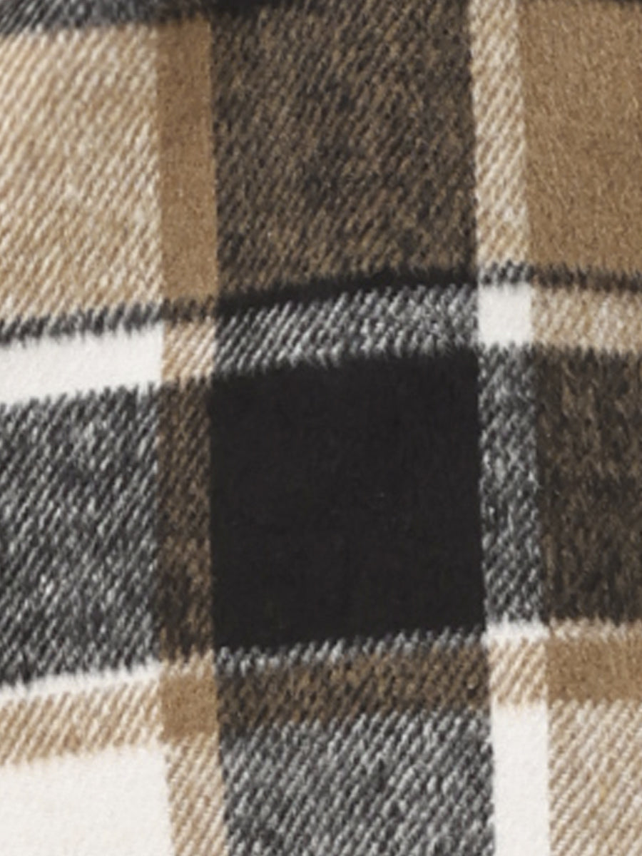 Buffalo Checks Double Breasted Notched Lapel Plaid Trench Pea Coat