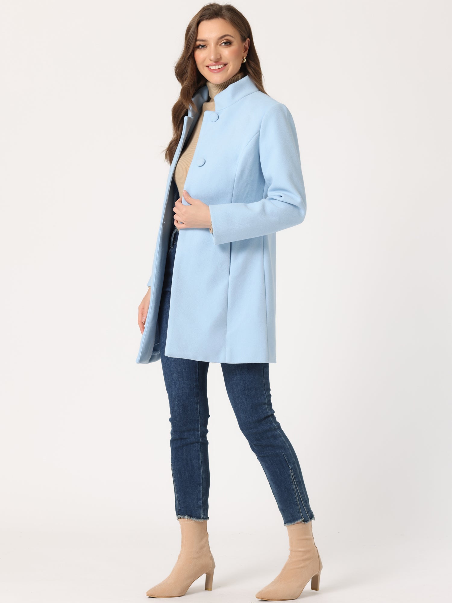 Stand Collar Single Breasted Solid Color Pea Coat