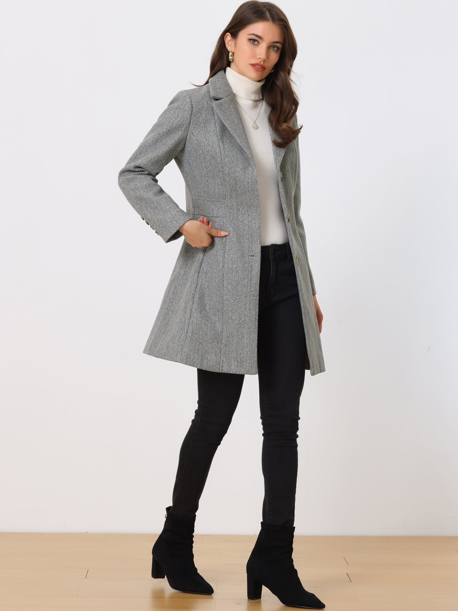 Single Breasted Notched Lapel Outerwear Winter Coats