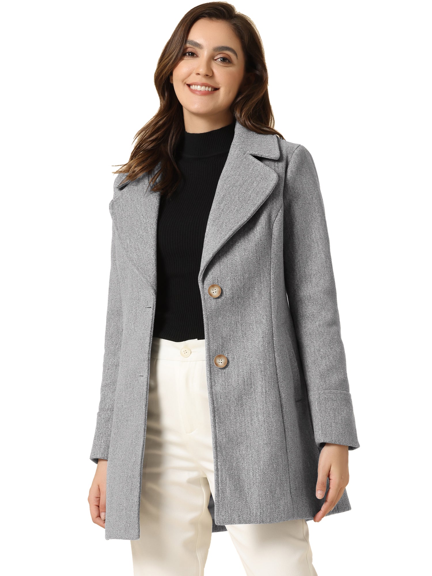 Elegant Notched Shawl Collar Single Breasted Winter Long Coat