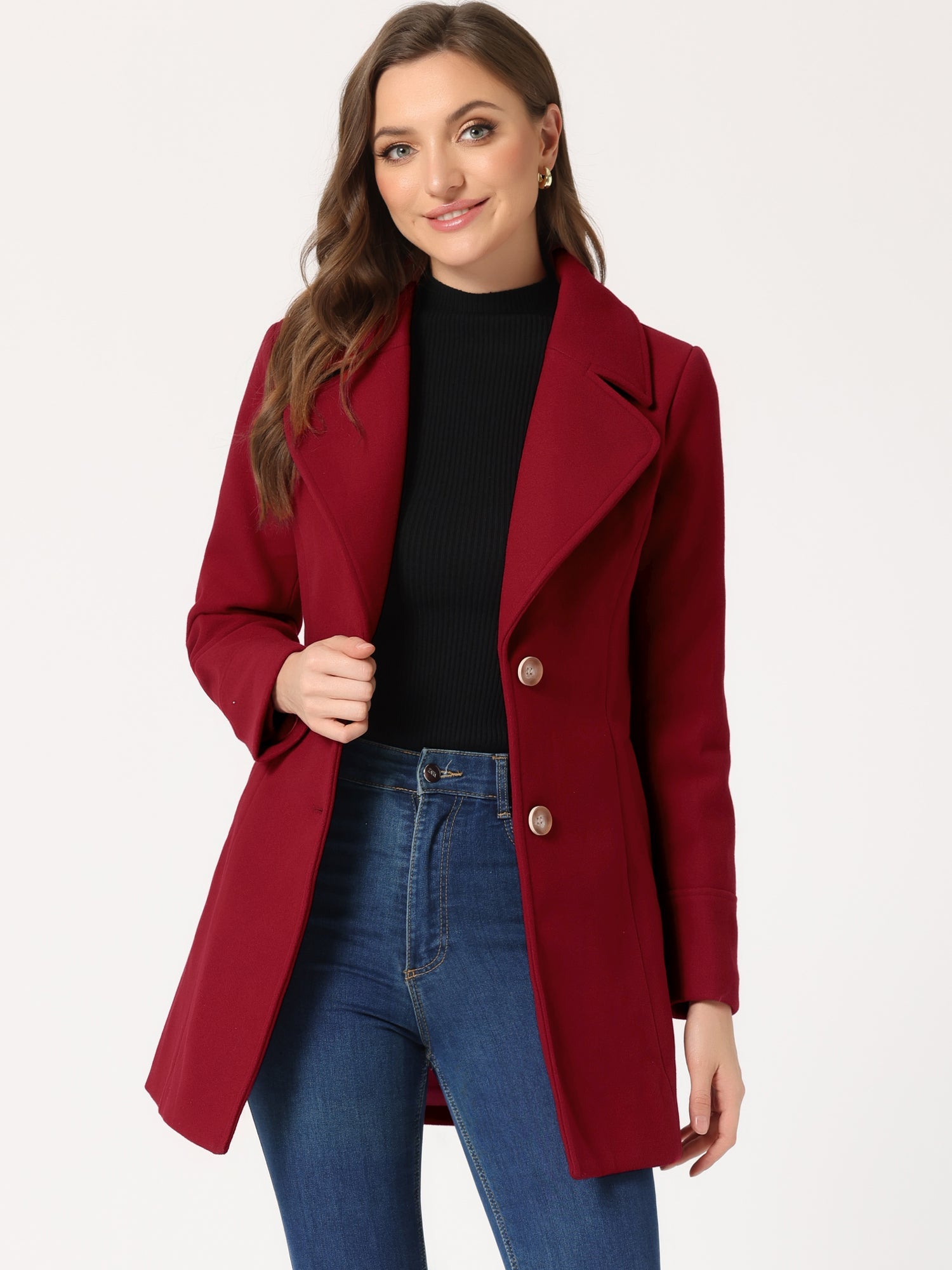 Elegant Notched Shawl Collar Single Breasted Winter Long Coat