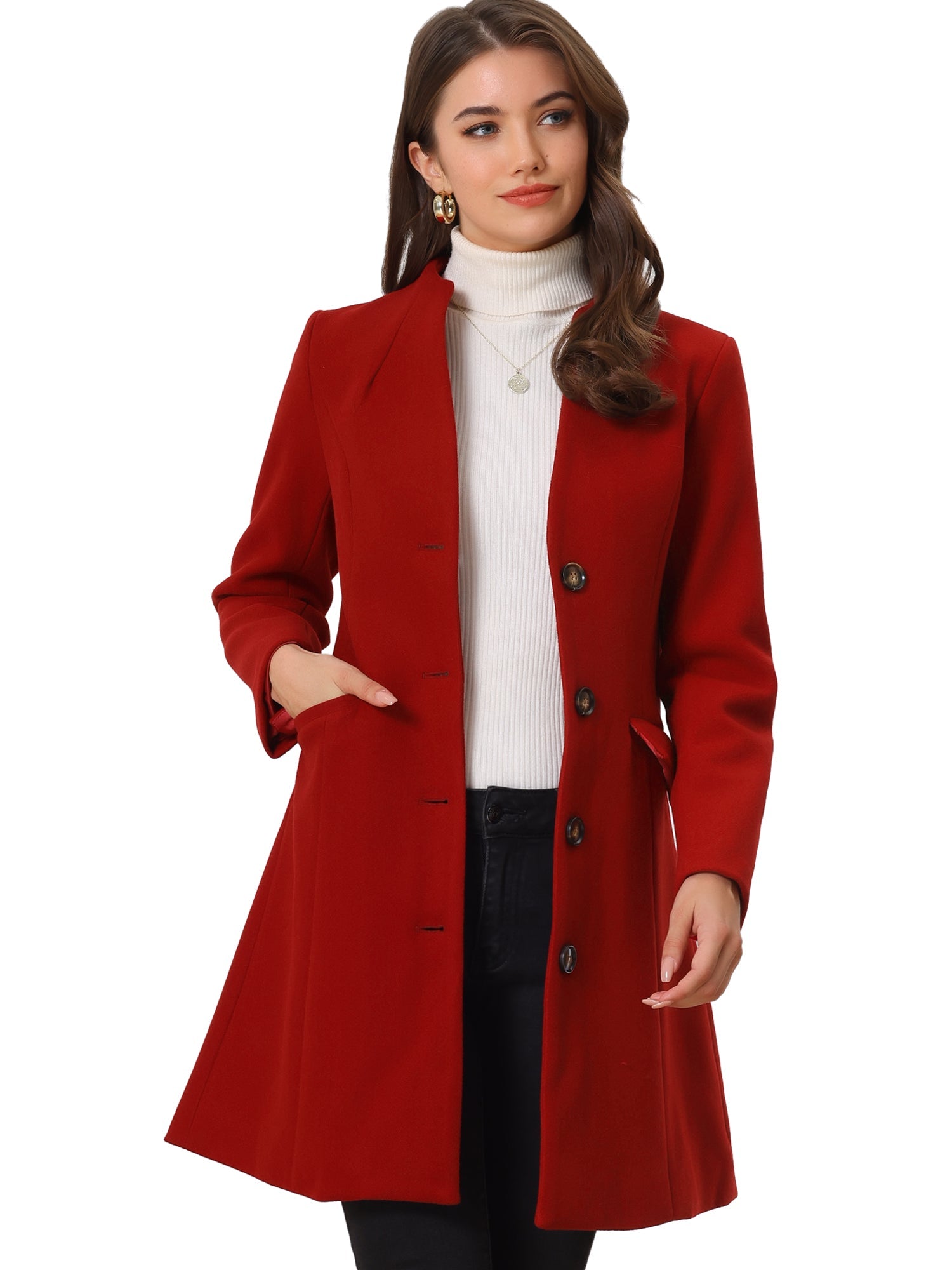 Elegant Winter Overcoat V Neck Single Breasted Long Coat