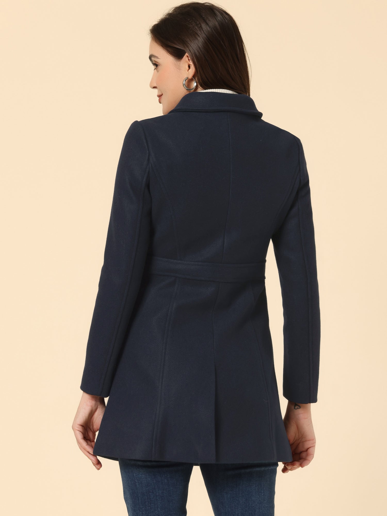 Peter Pan Collar Flap Pocket Single Breasted Button Long Coat