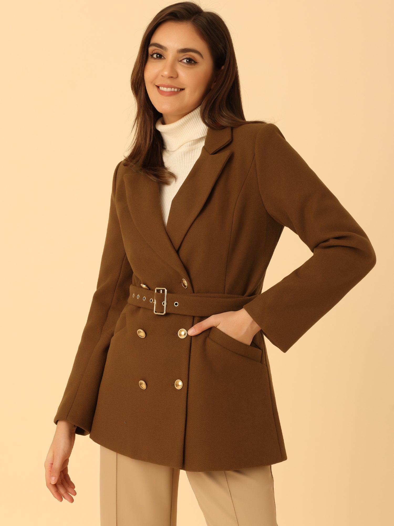 Double Breasted Coat Jacket Work Office Elegant Winter Lapel Blazer