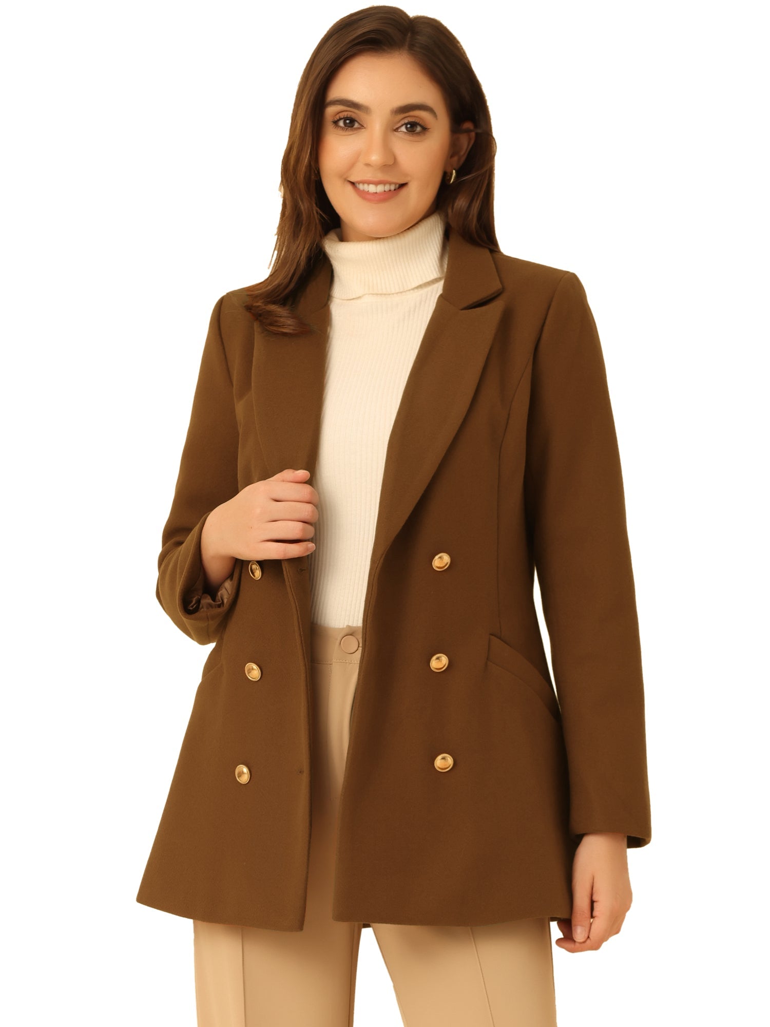 Double Breasted Coat Jacket Work Office Elegant Winter Lapel Blazer
