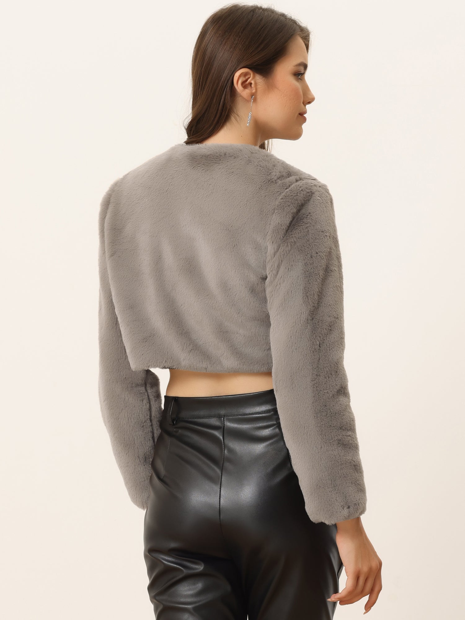 Faux Fur Evening Open Front Bolero Cropped Jacket Shrug
