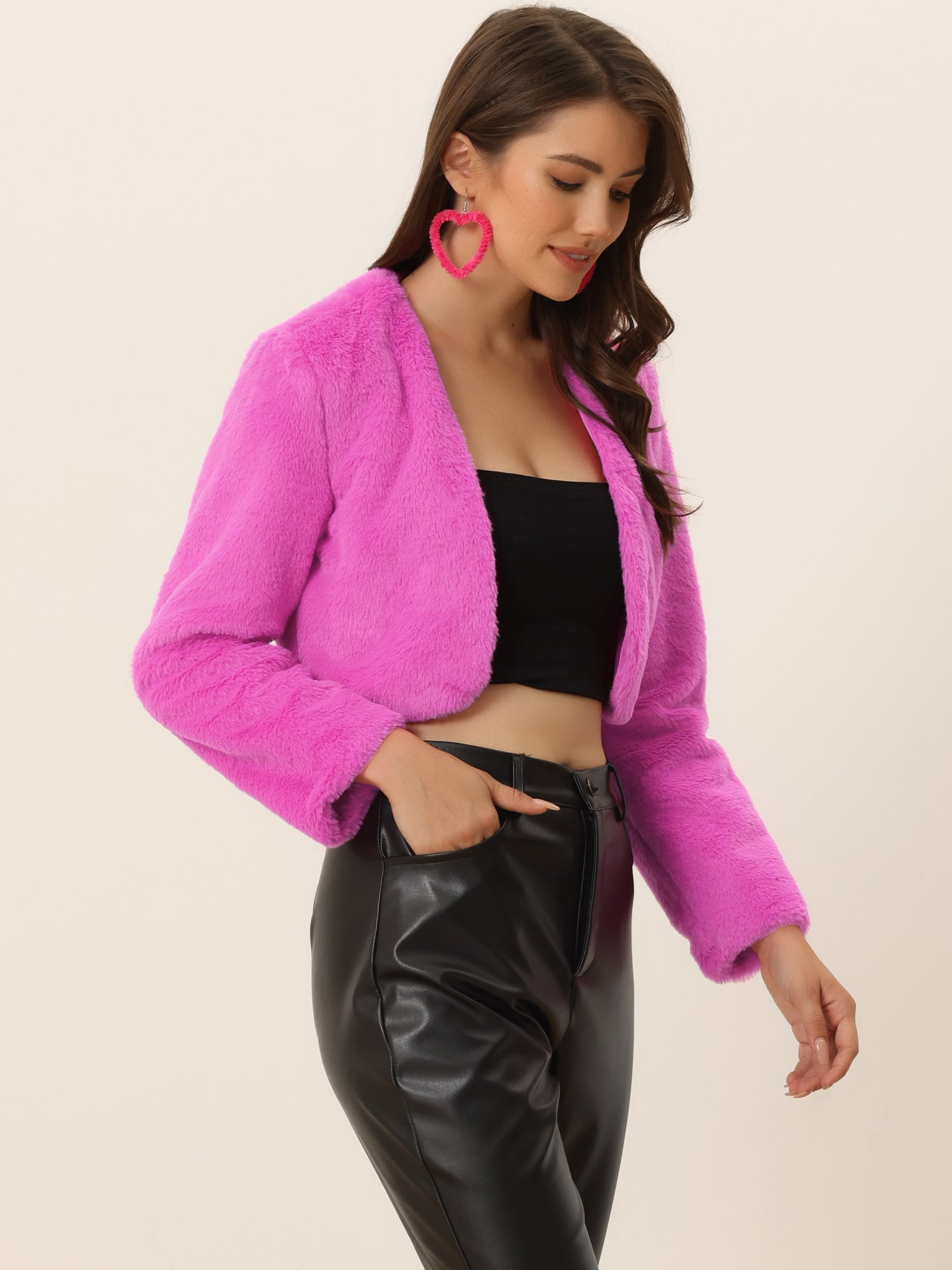 Faux Fur Evening Open Front Bolero Cropped Jacket Shrug