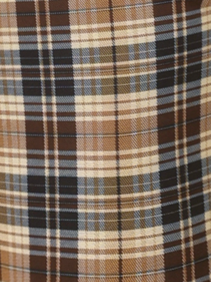 Plaid Cropped Trousers Button Casual Tartan Check Work Pants