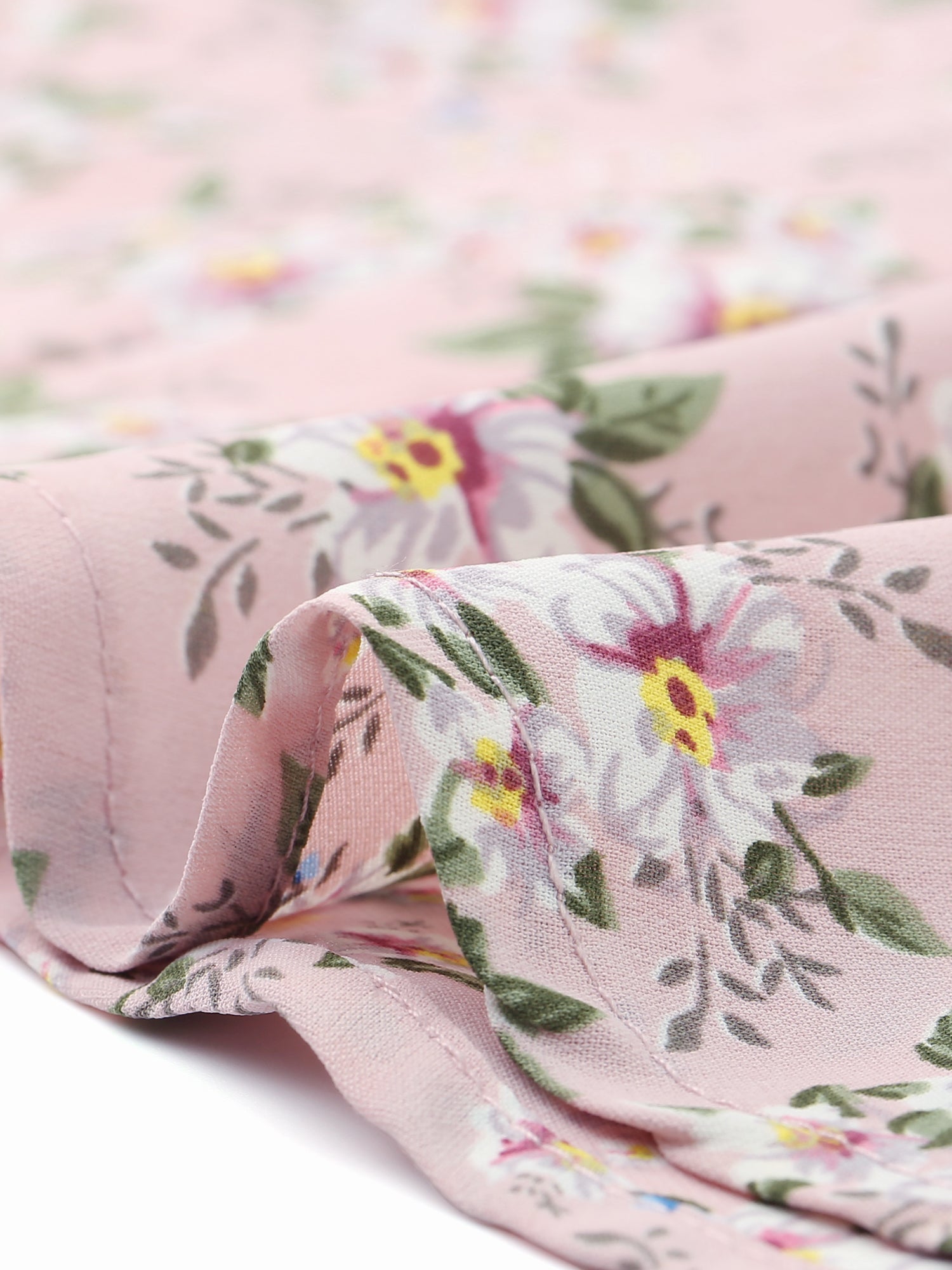 Button Down Floral Long Sleeve Point Collar Blouse