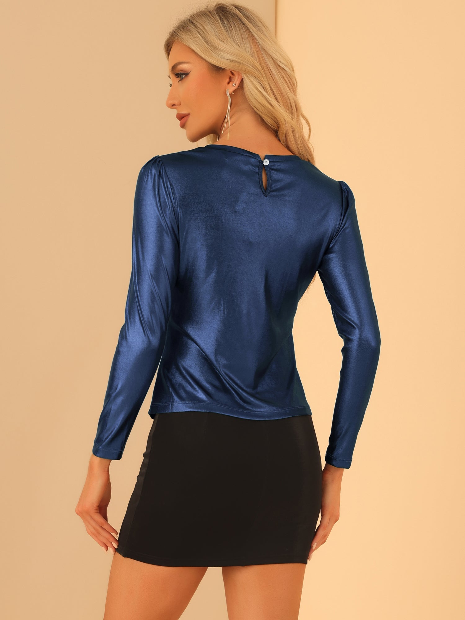 Metallic Glitter Shiny Long Sleeve Sparkly Party Blouse