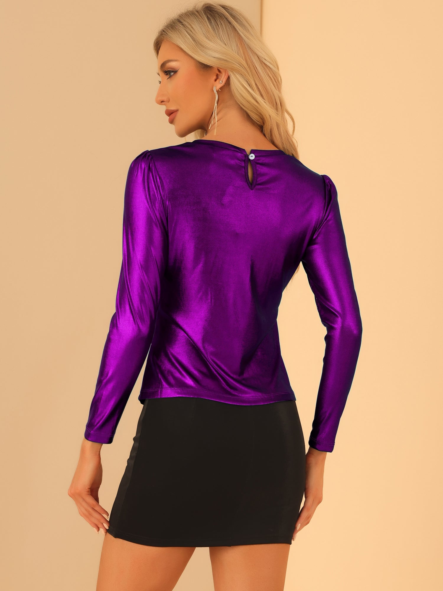 Long Sleeve Sparkly Party Glitter Shiny Metallic Blouse