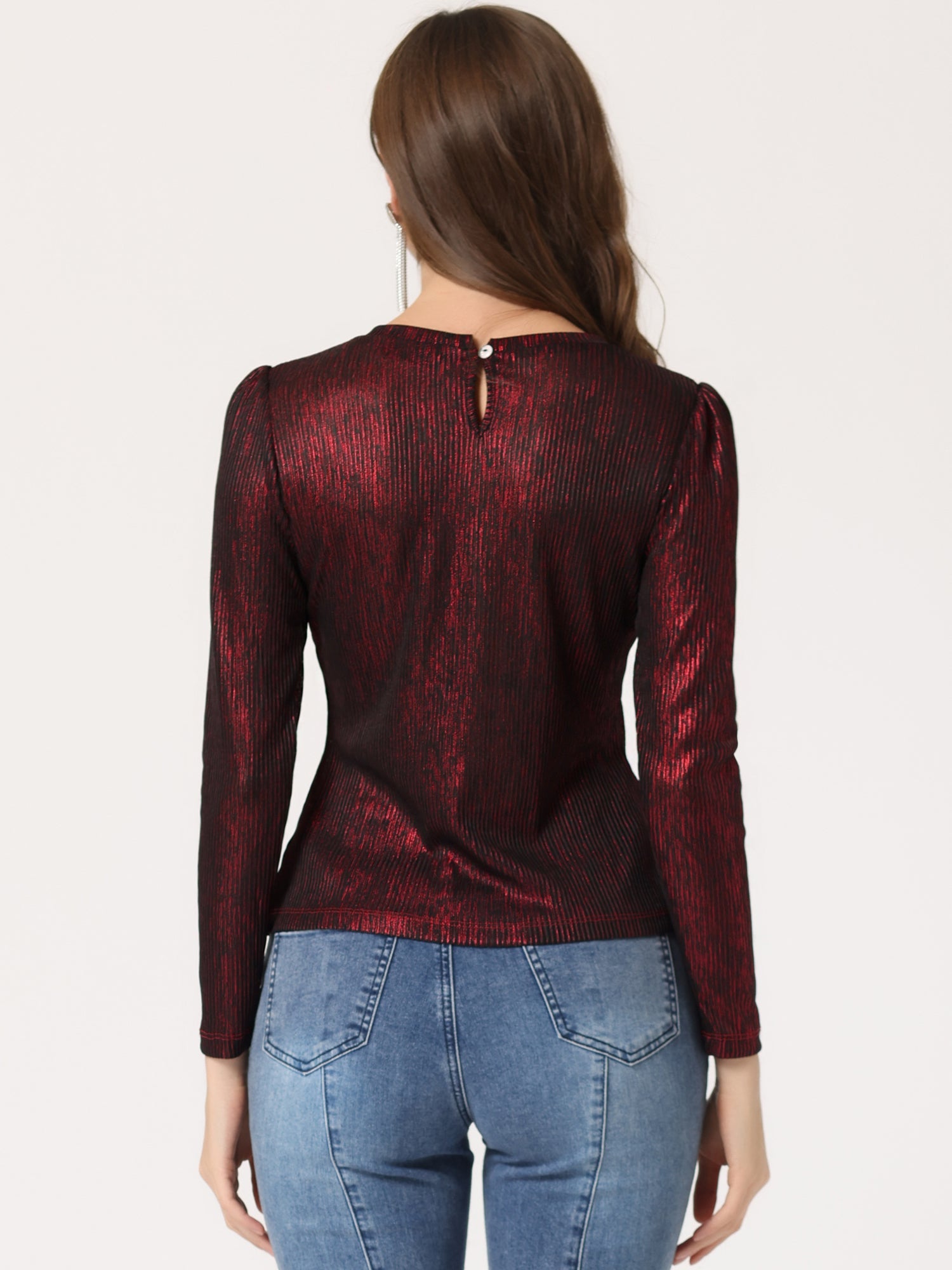 Metallic Glitter Shiny Long Sleeve Sparkly Party Blouse