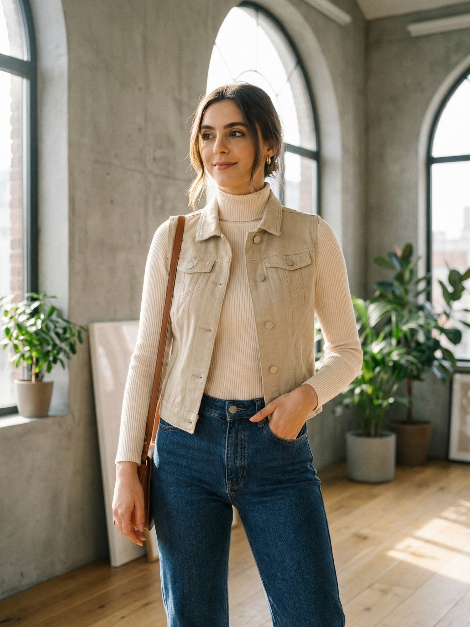 Flap Pocket Washed Buttoned Denim Jacket Vest