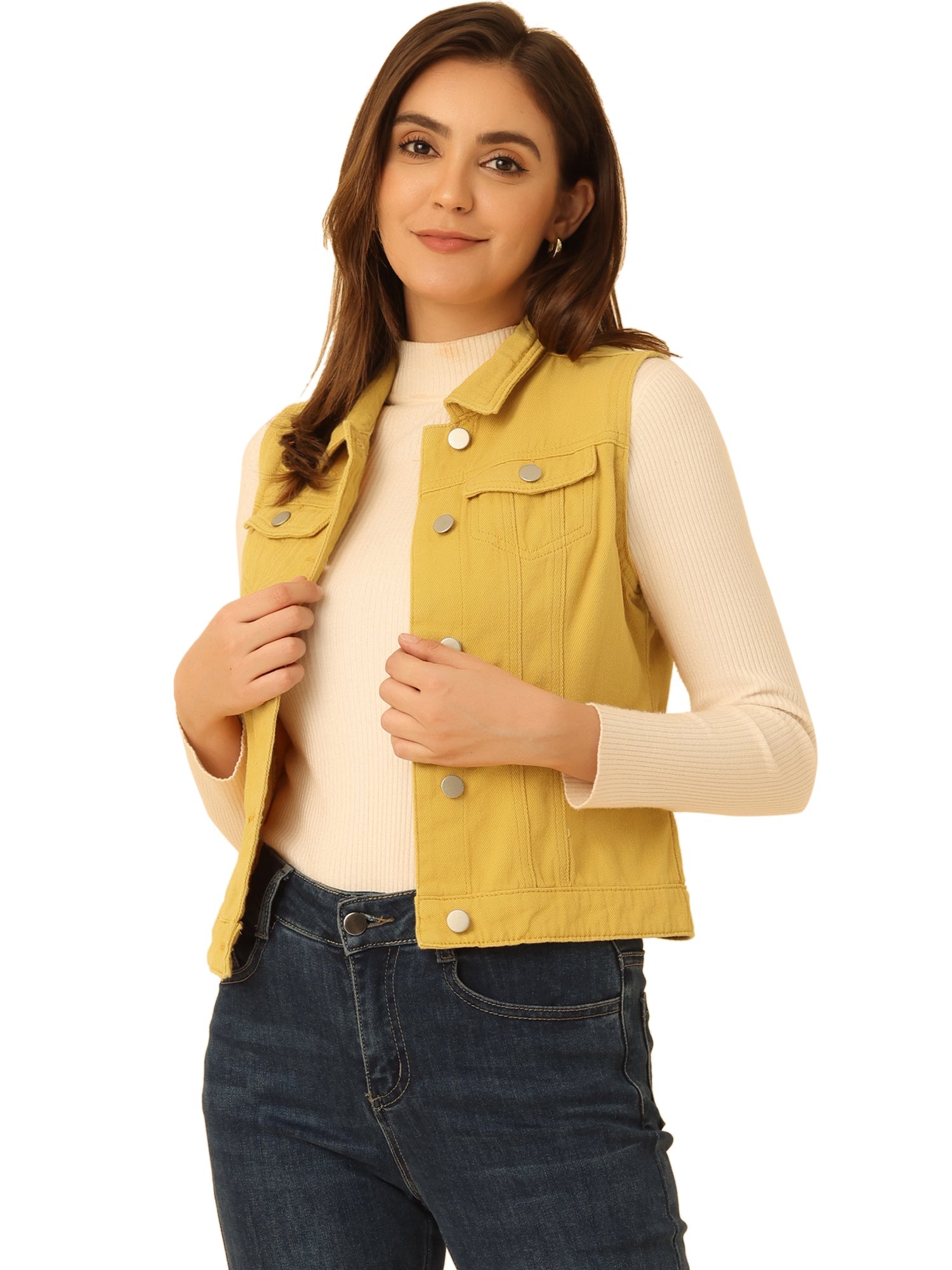 Flap Pocket Washed Buttoned Denim Jacket Vest