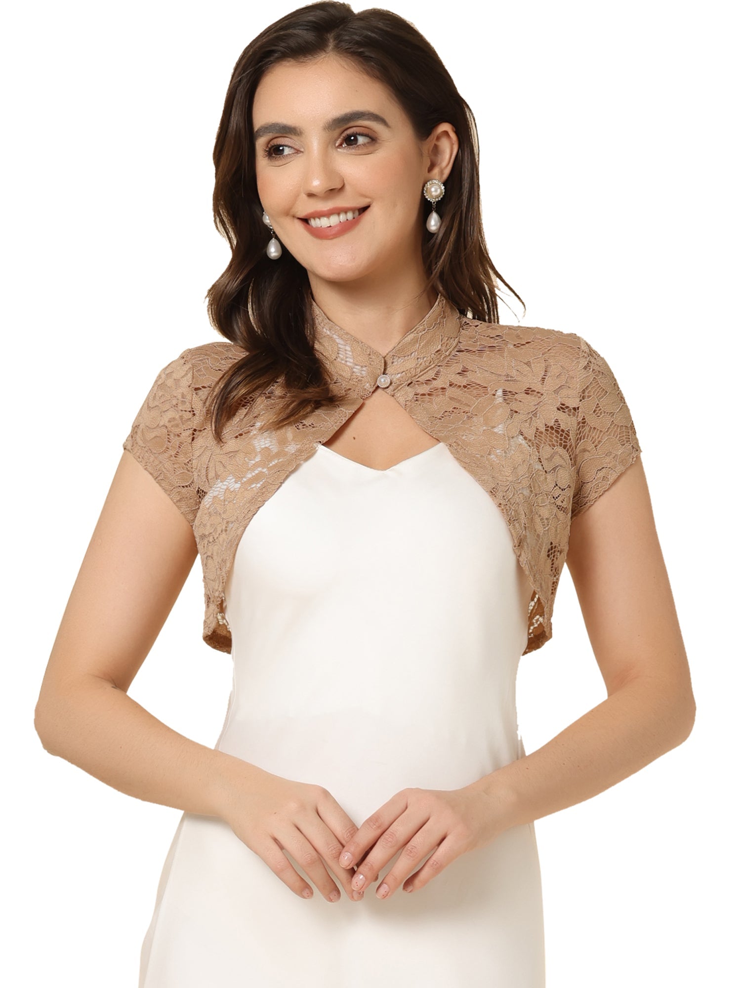 Lace Cardigan Stand Collar Short Elegant Shrug