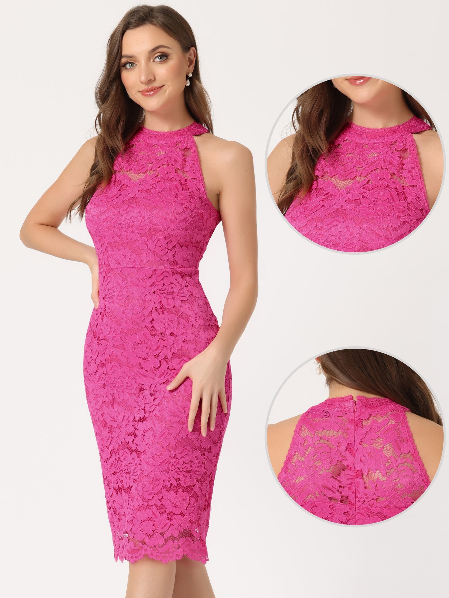 Lace Halter Elegant Sleeveless Bodycon Wedding Cocktail Sheath Dress