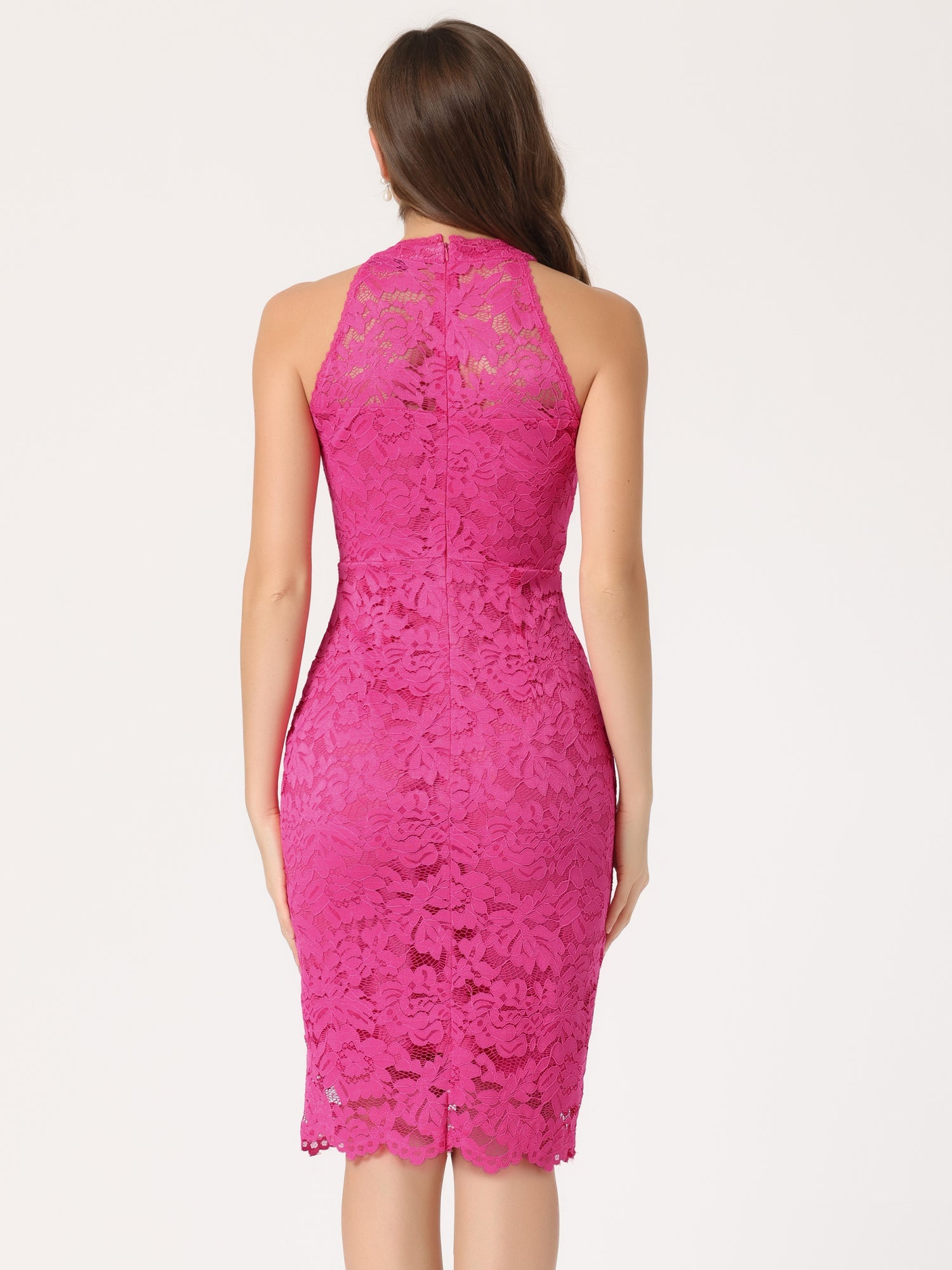 Lace Halter Elegant Sleeveless Bodycon Wedding Cocktail Sheath Dress