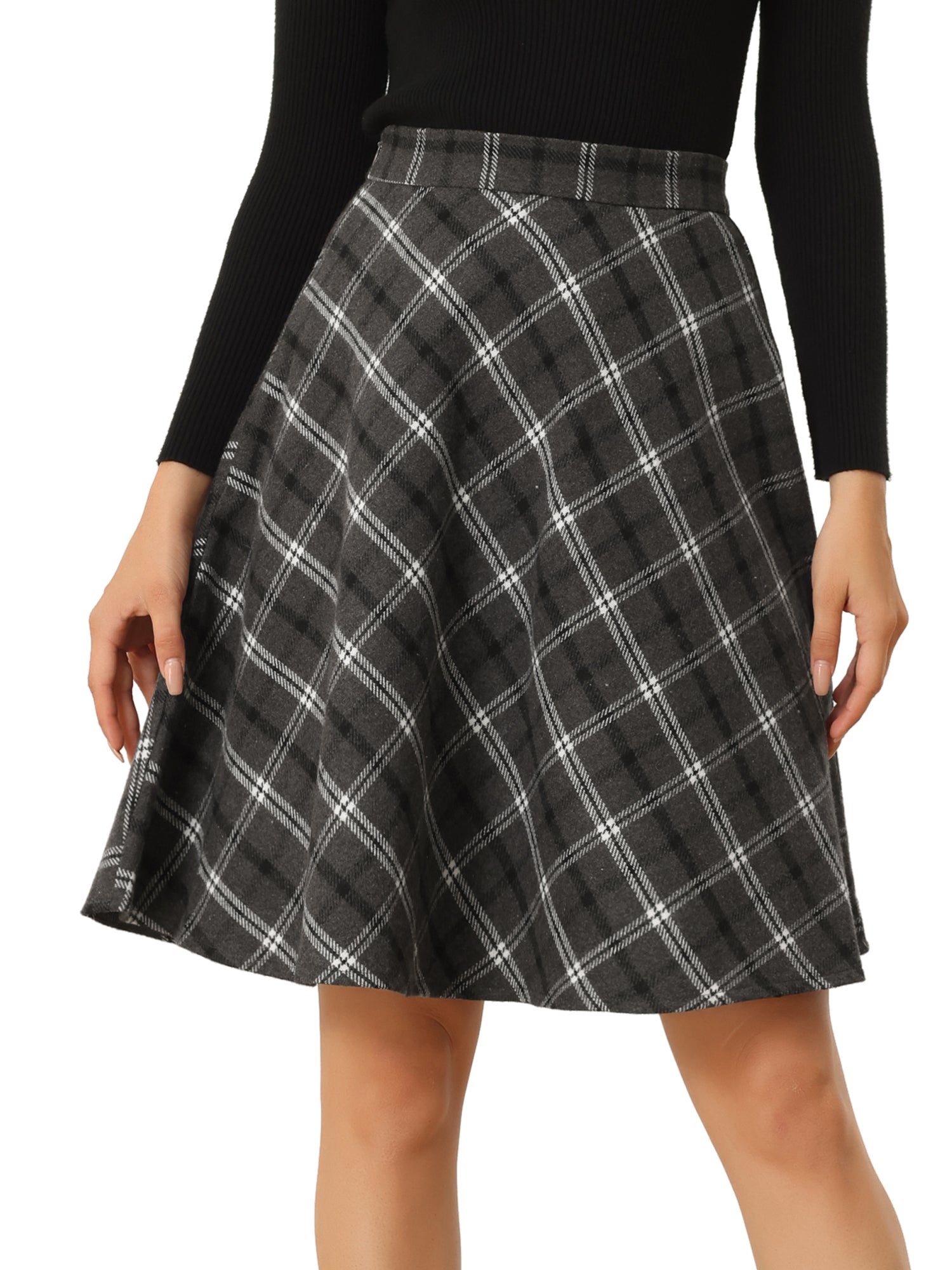Vintage Plaid Tartan Elastic Waist Knee Length A-Line Skirt