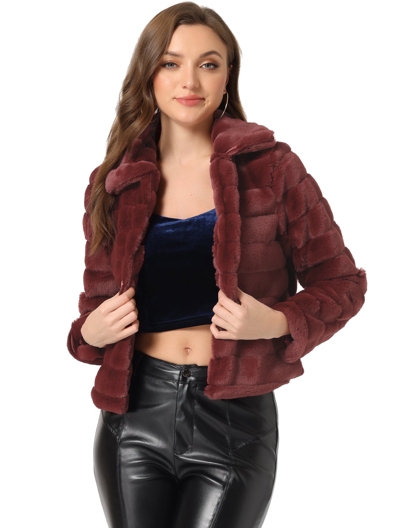 Fluffy Collar Warm Winter Cropped Faux Fur Coat