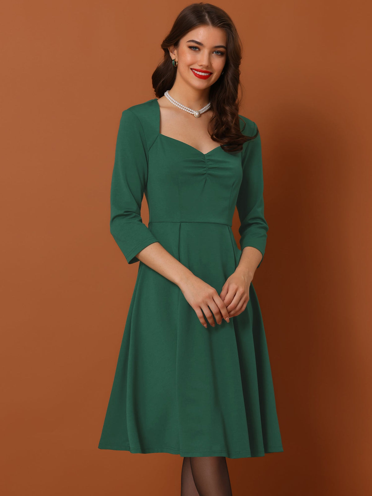 Retro Sweetheart Neck 1950s Retro Cocktail A-Line Dress