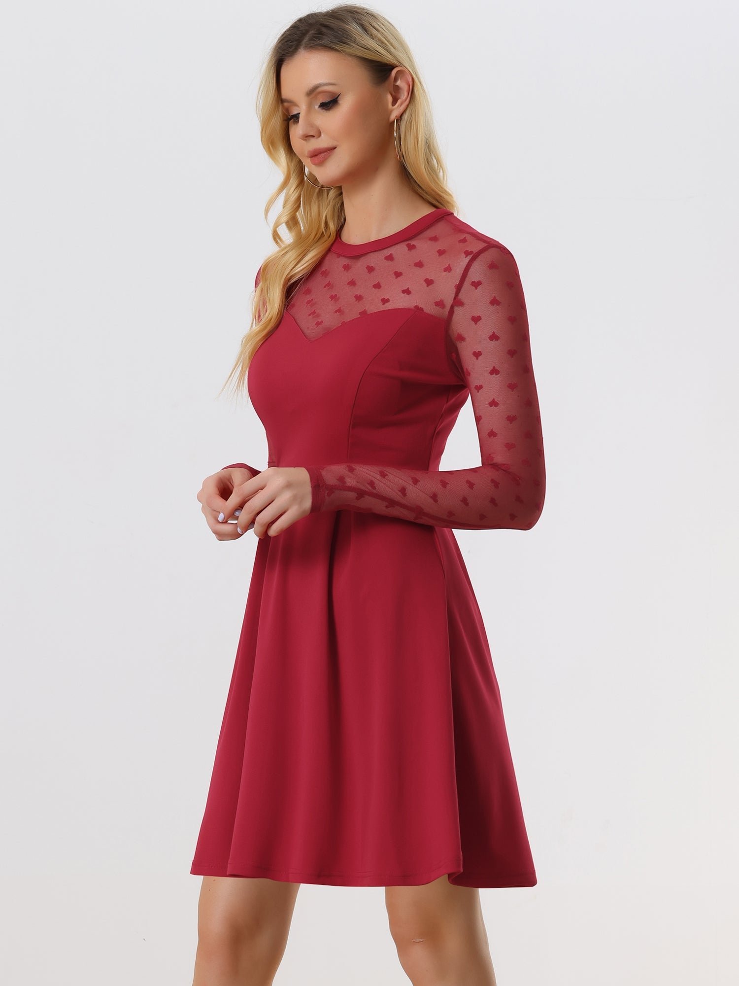 Heart Mesh Sheer Long Sleeve Gothic Cocktail Skater Mini Dress