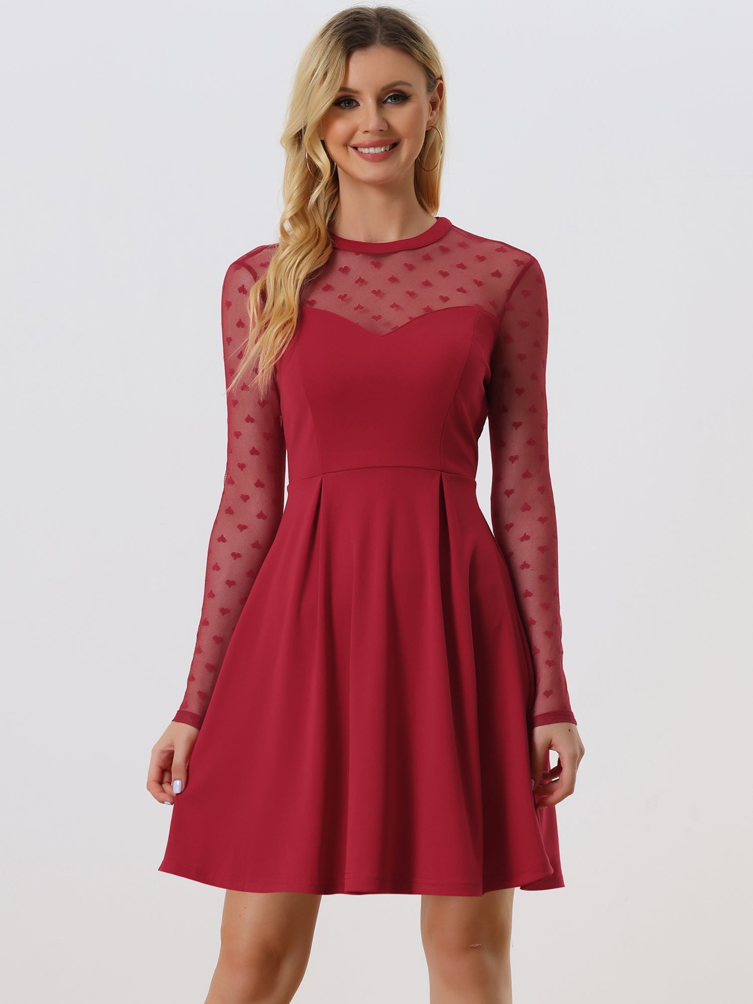 Heart Mesh Sheer Long Sleeve Gothic Cocktail Skater Mini Dress