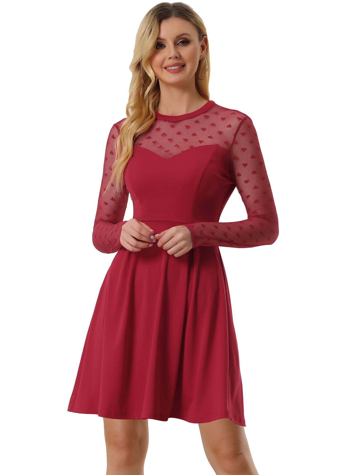 Heart Mesh Sheer Long Sleeve Gothic Cocktail Skater Mini Dress