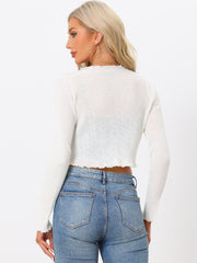 Women's Crop Shrug Ruffle Trim Long Sleeve Knit Elegant Open Front Casual Bolero Cardigan Shrugs