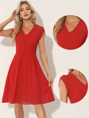 Vintage Chiffon V Neck Cap Sleeve Elegant A-Line Dress