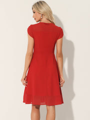 Vintage Chiffon V Neck Cap Sleeve Elegant A-Line Dress