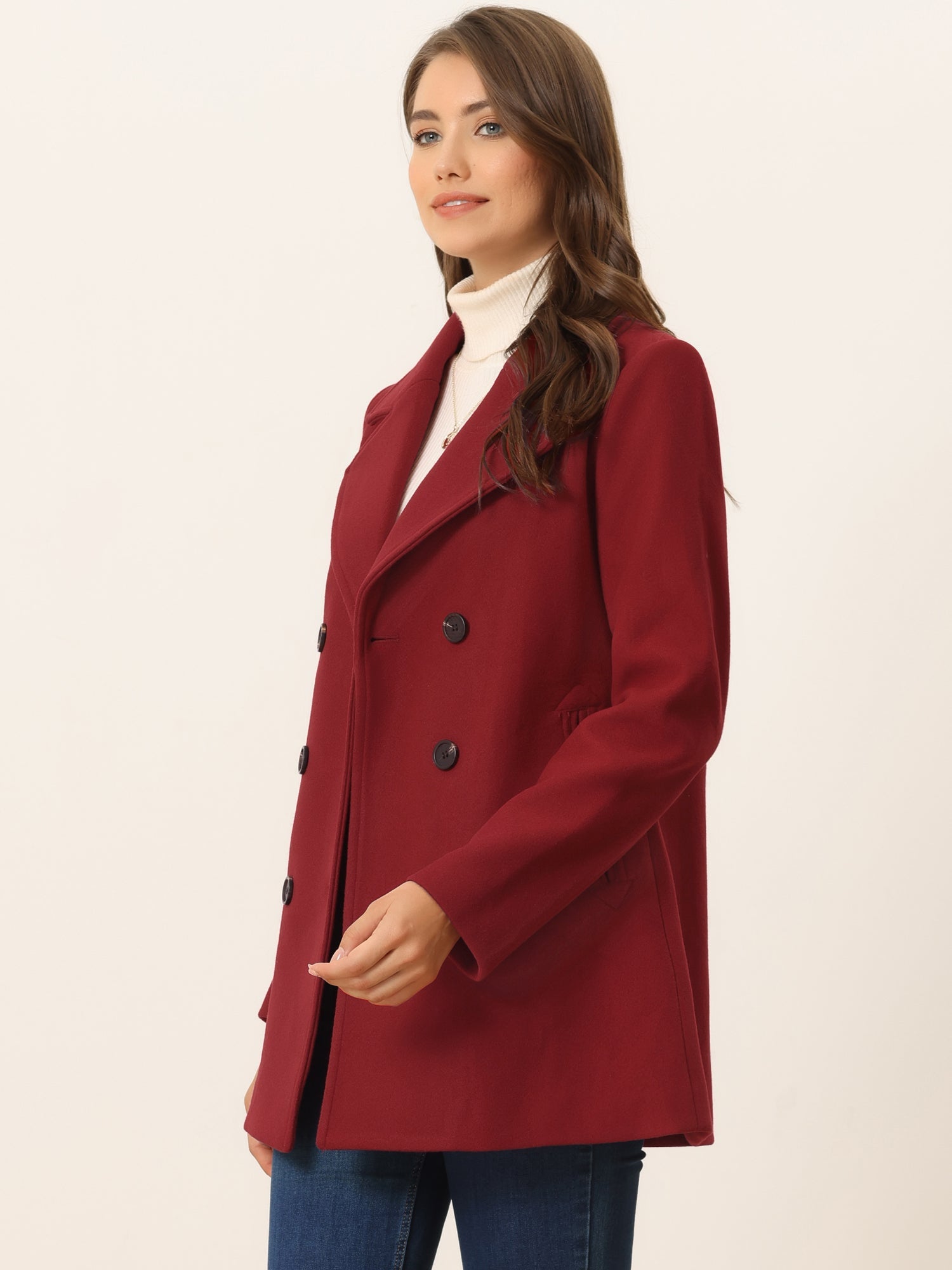 Long Sleeve Double Breasted Button Winter Outerwear Pea Coat