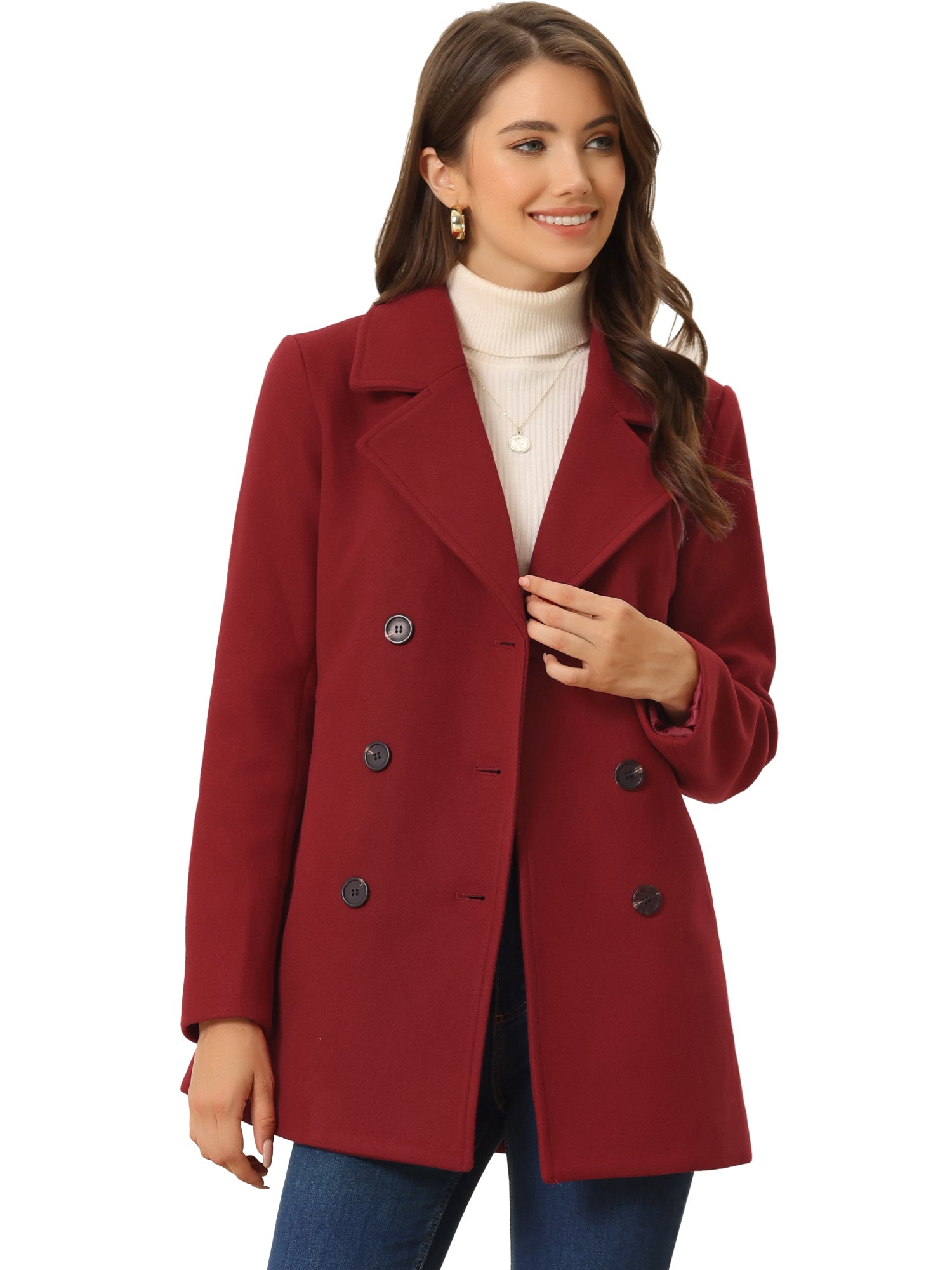 Long Sleeve Double Breasted Button Winter Outerwear Pea Coat