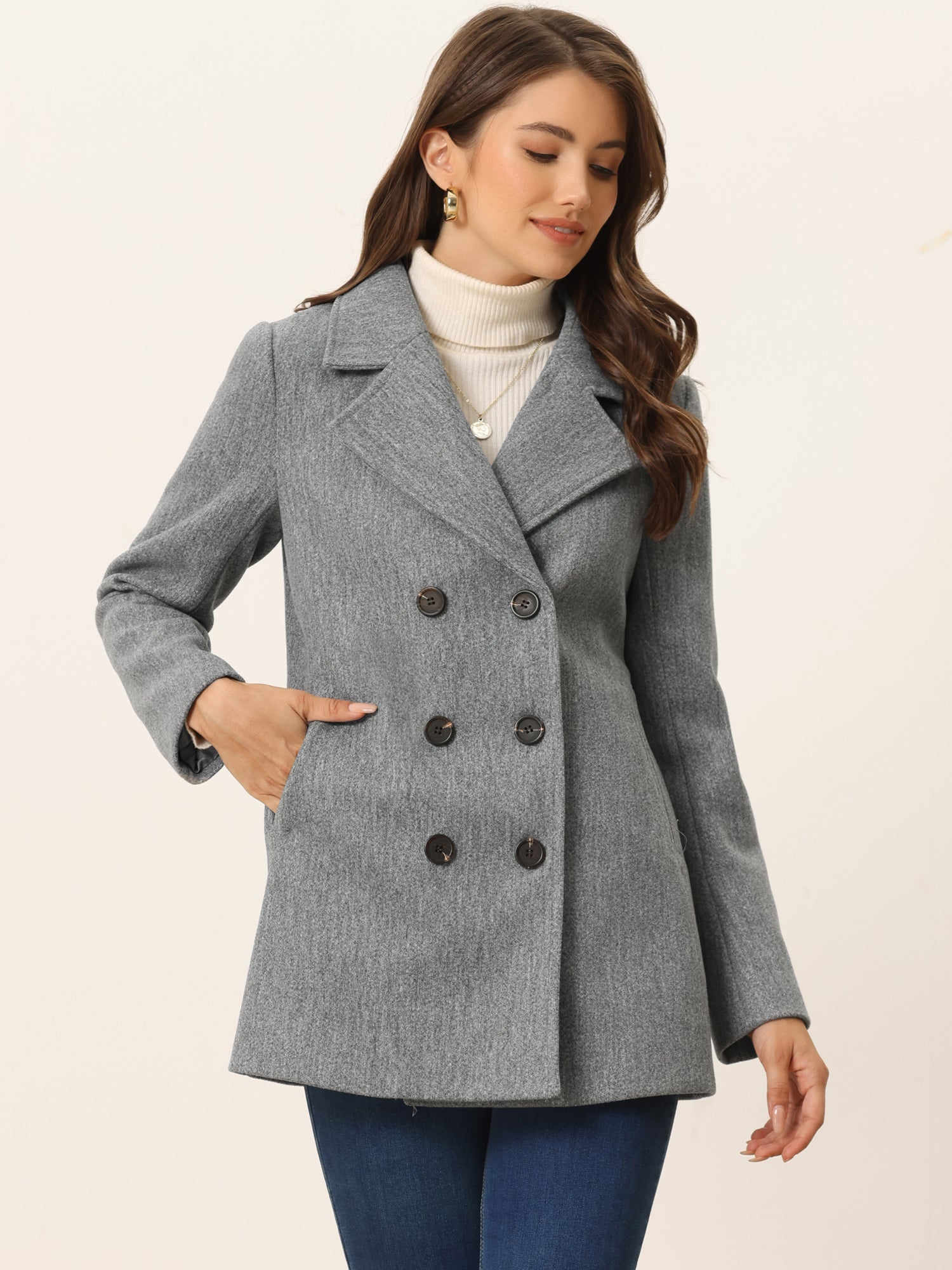 Long Sleeve Double Breasted Button Winter Outerwear Pea Coat