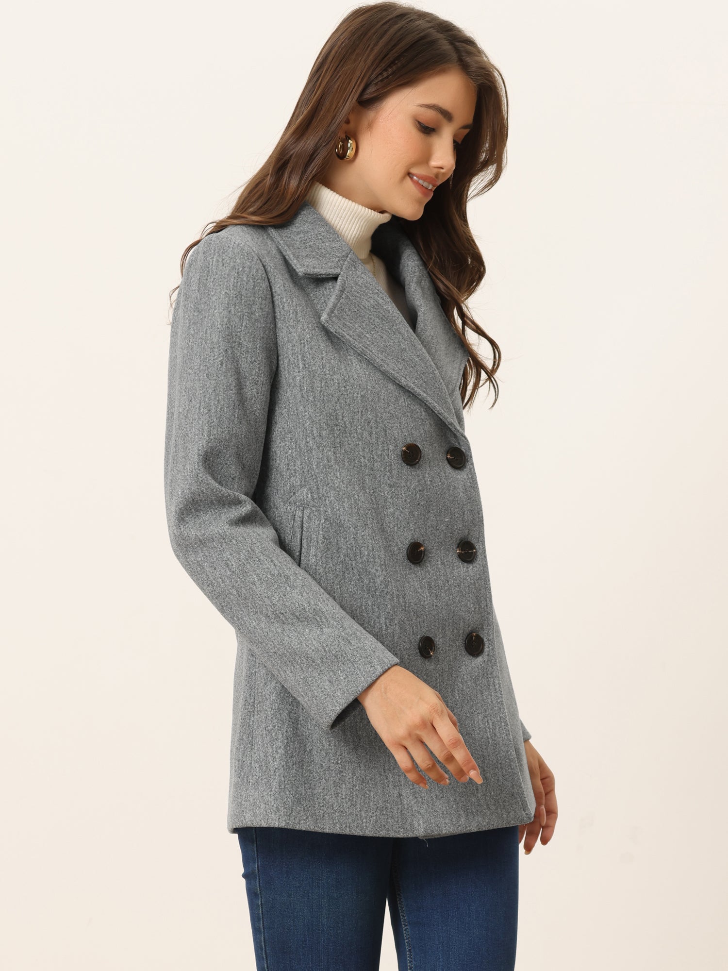 Long Sleeve Double Breasted Button Winter Outerwear Pea Coat