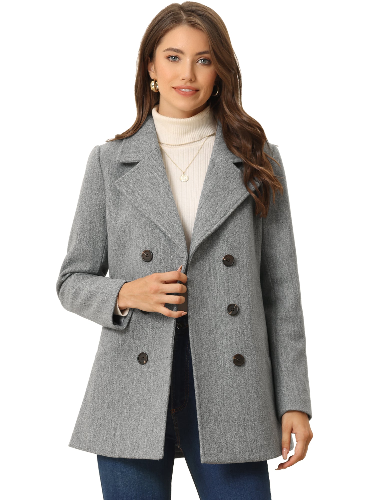 Long Sleeve Double Breasted Button Winter Outerwear Pea Coat