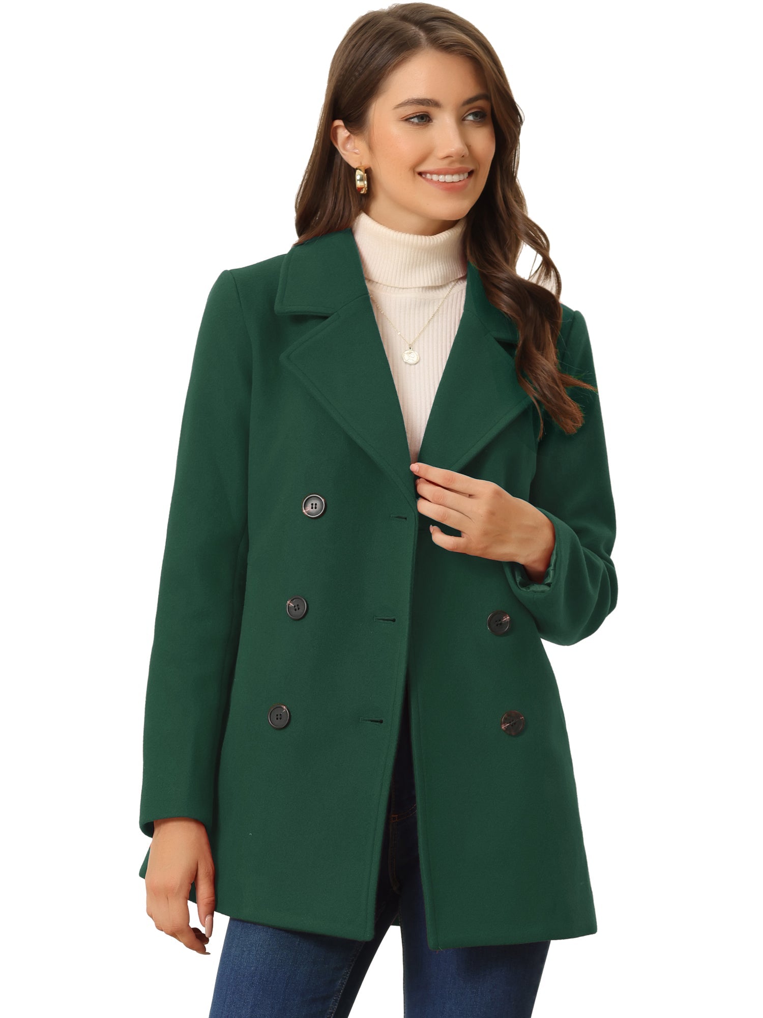 Long Sleeve Double Breasted Button Winter Outerwear Pea Coat
